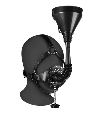 Open Mouth Gag Head Harness with Funnel - Black